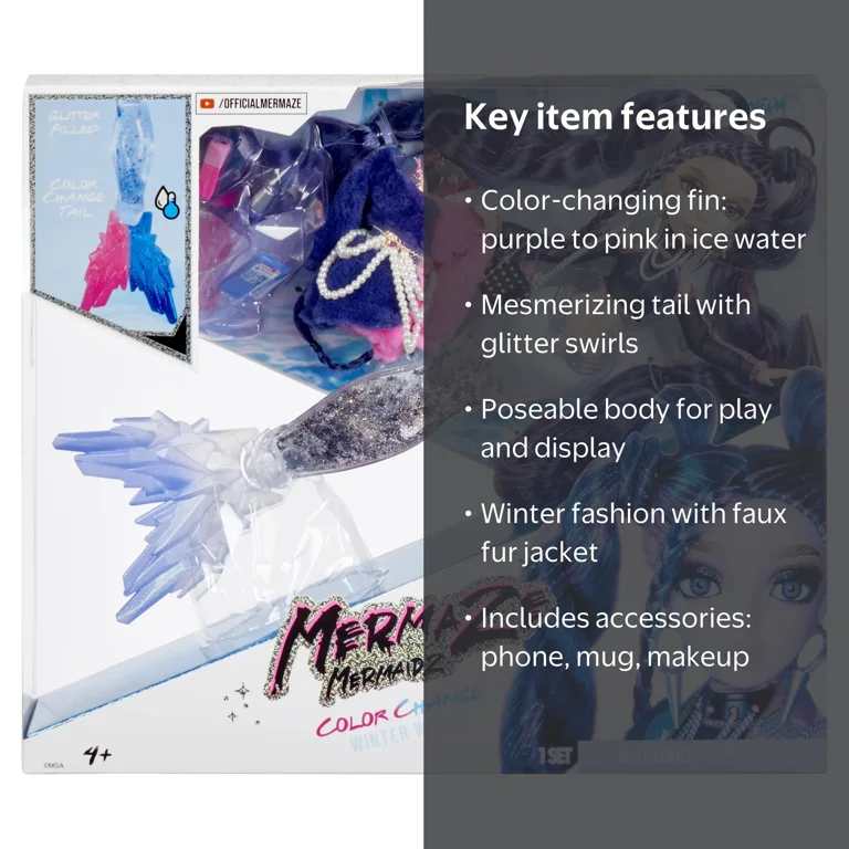 Mermaze Mermaidz, Winter Waves Mermaid Doll, Nera, Glitter-filled