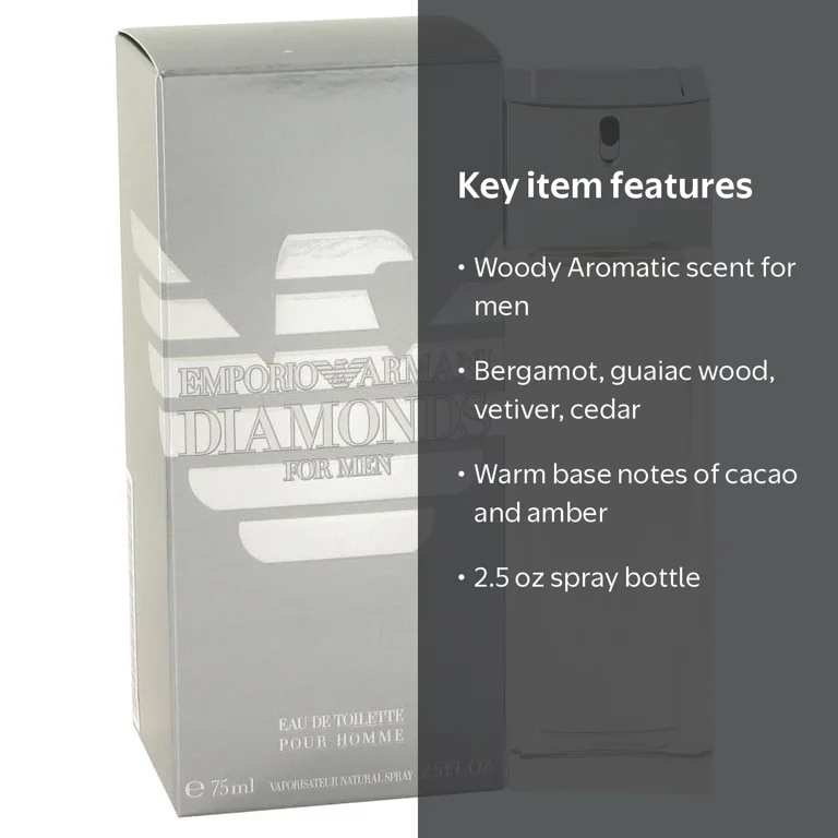 Emporio Armani Diamonds Men's EDT Spray, 2.5 oz, Woody Aromatic