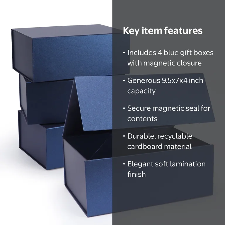 Pemtow, Magnetic Closure Gift Boxes, 9.5x7x4, Blue Set of 4