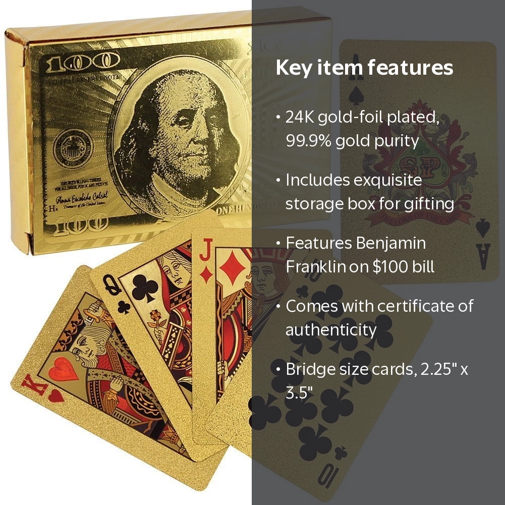 Luxurious Gold Foil Plated Deck of Playing Cards - 1 Pack of 52