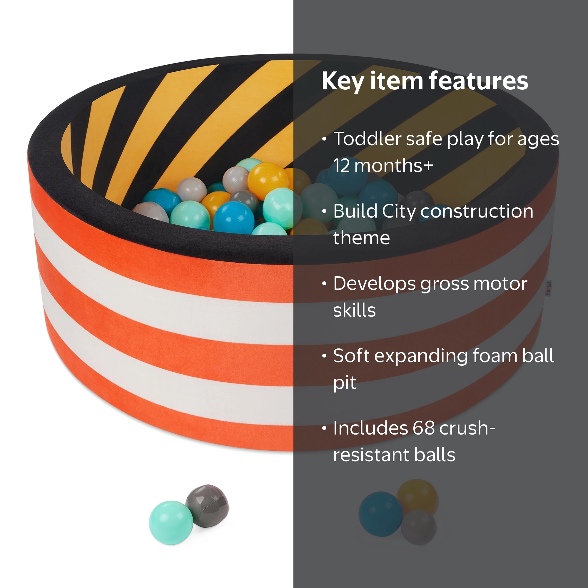 Battat Hop in Ball Pit Construction Foam Ball Pit with 65+ Balls
