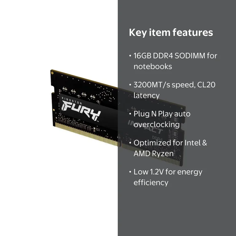 Kingston, DDR4 Laptop Memory, 16GB (2x8GB) 3200MT/s KF432S20IBK2