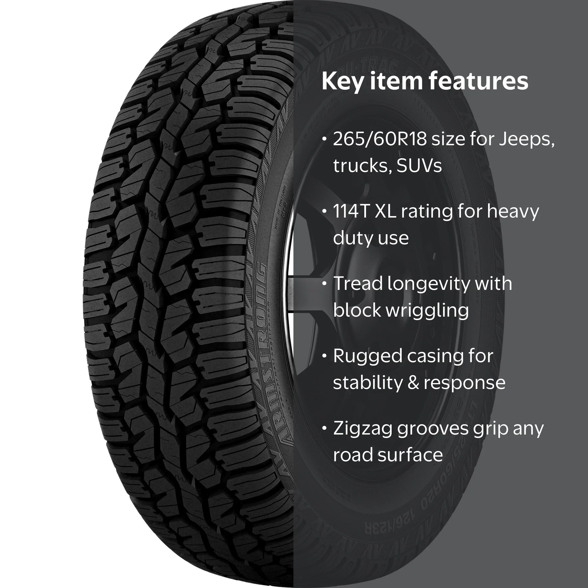 ティート　ラグモジョイント　オリカラ Armstrong Tru-Trac AT All Terrain 265/60R18 114T XL Light Truck