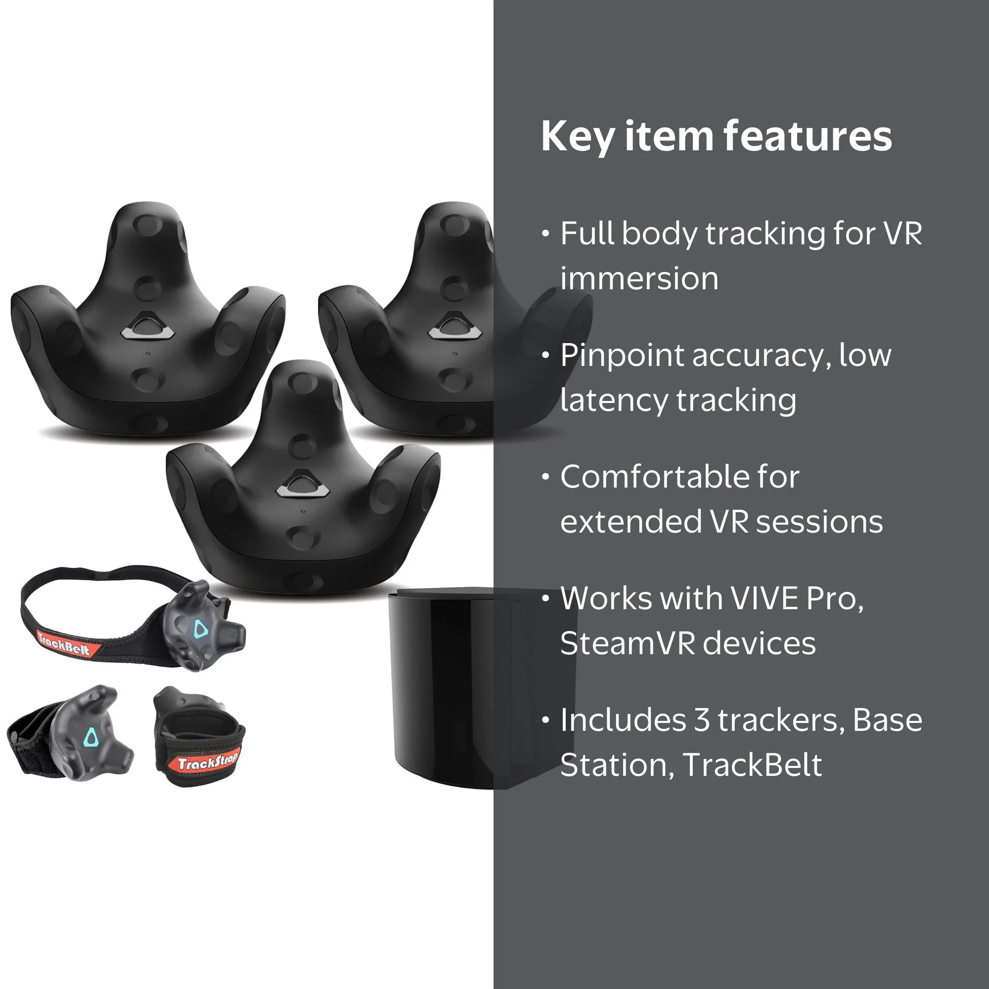 HTC VIVE Tracker 3.0 (3 Pack) with Base Station 2.0, Rebuff