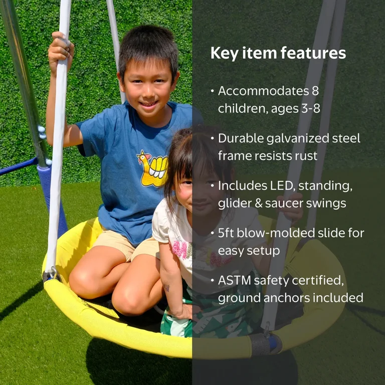 TSC Hermosa Outdoor Galvanized Metal Swing Set for Kids 3-8 with 2