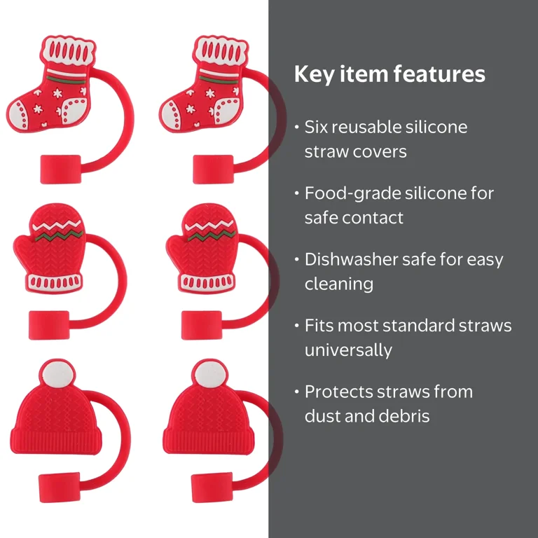 Cook With Color 6-Piece Silicone Holiday Straw Toppers – Stocking