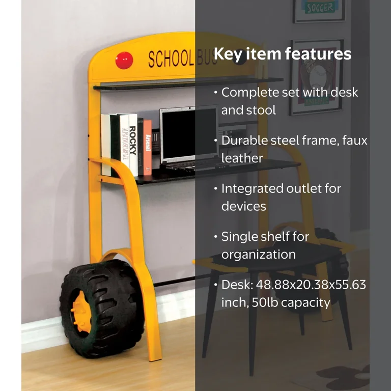 Furniture of America Billy Yellow School Bus Kids Desk and Stool