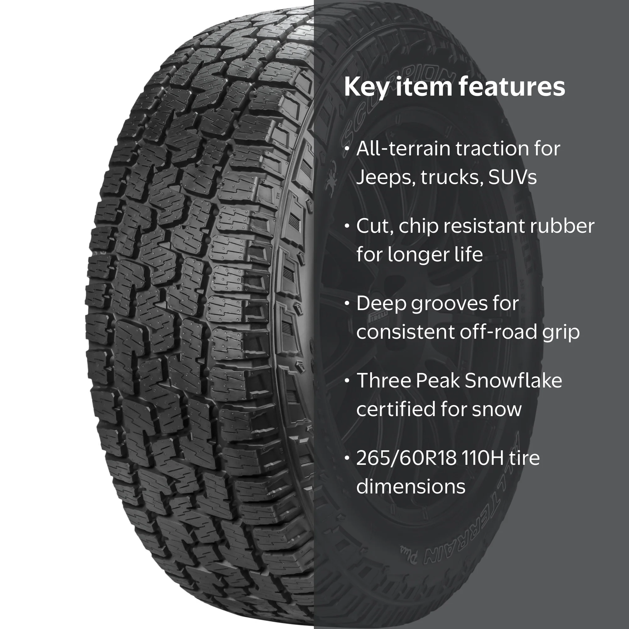 Pirelli, All Terrain Tire, 265/60R18 110H, Mud Snow Off Road