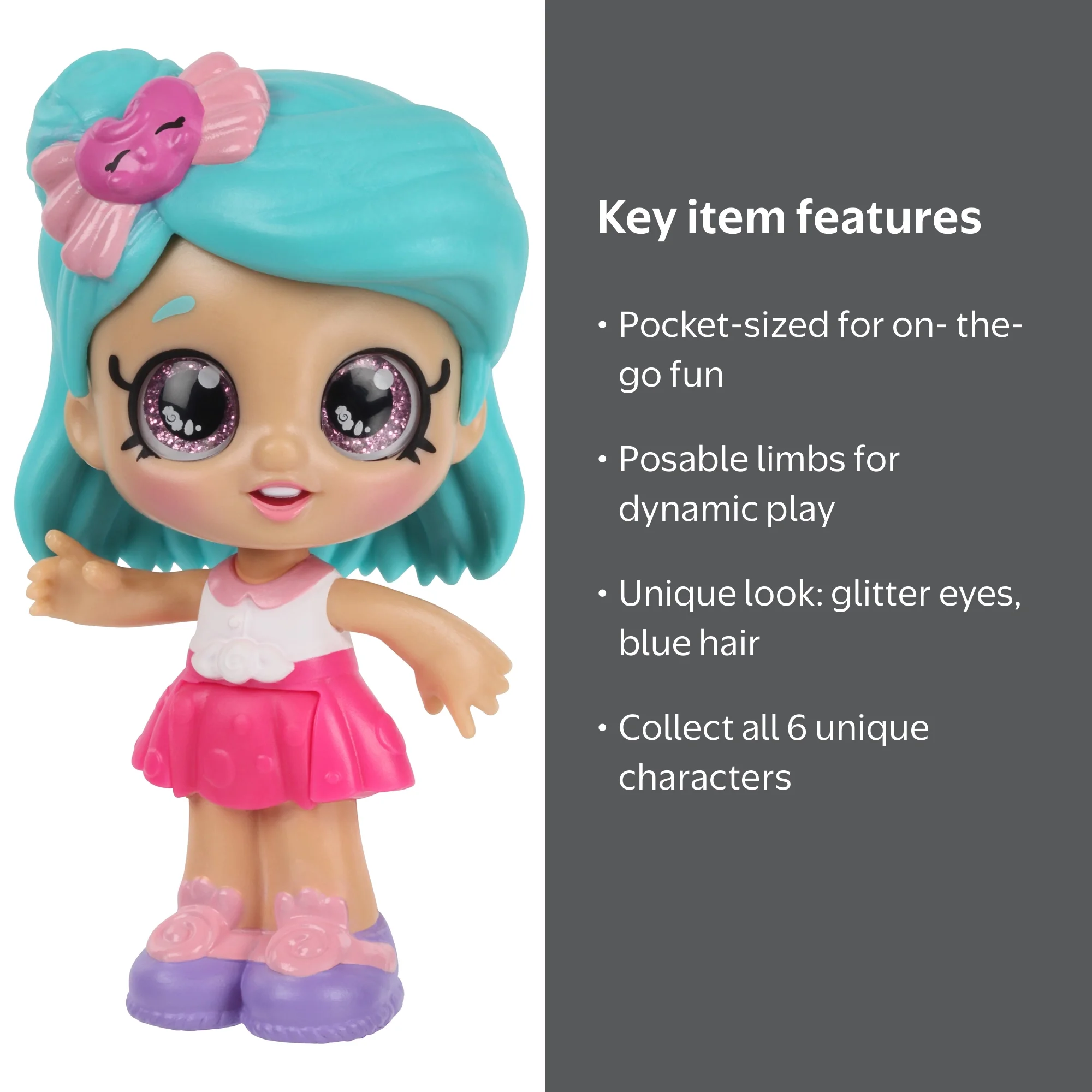 Kindi Kids Cindy Pops Mini Doll, Posable Bobble Head, Glitter Eyes