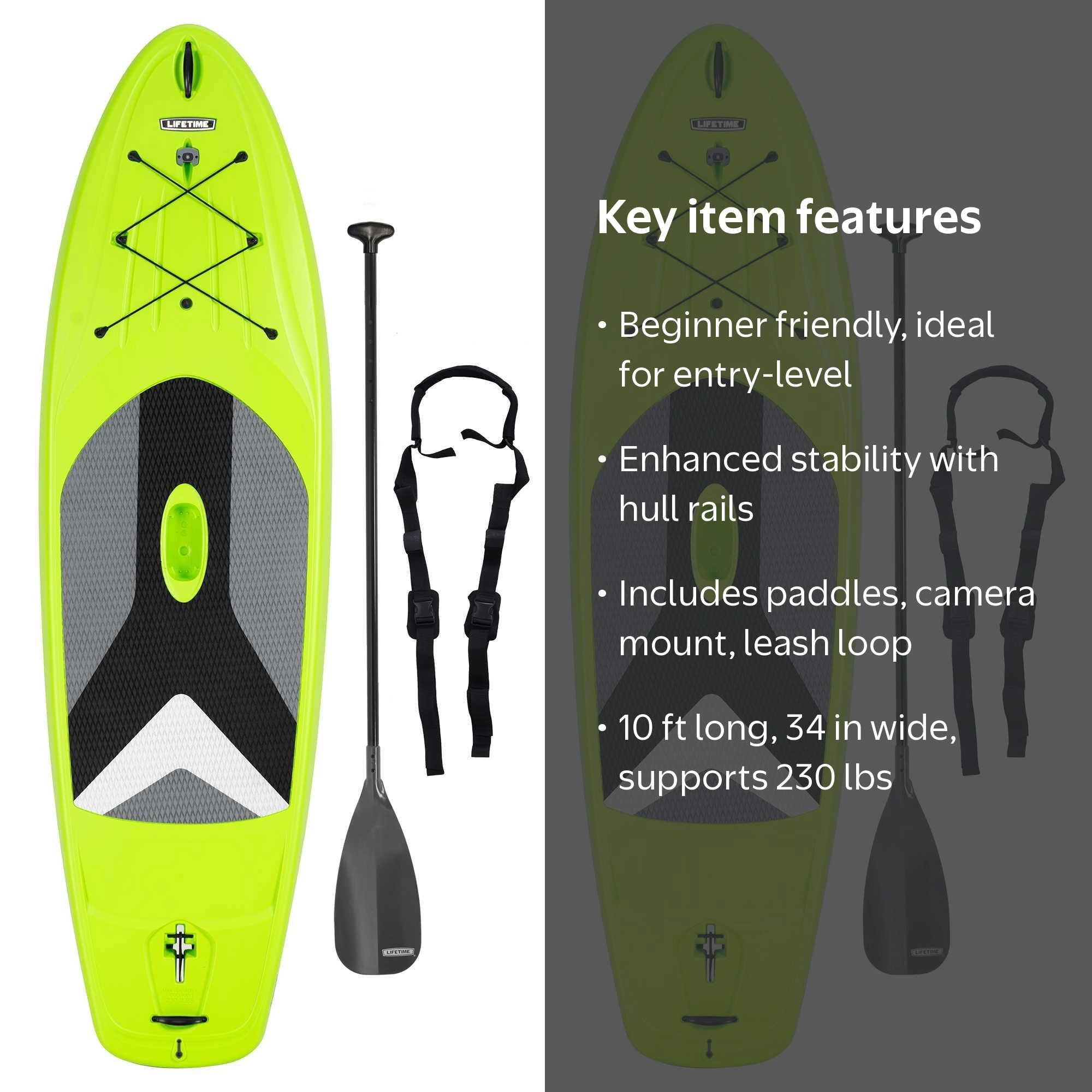 Lifetime Horizon 10ft Lime Green Rigid SUP Set of 2, Solid Plastic