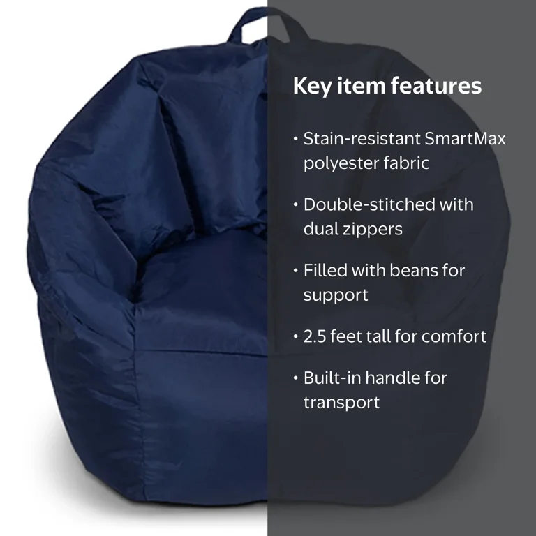 Big Joe, Bean Bag Chair, 2.5 feet, Navy Smartmax Durable Polyester