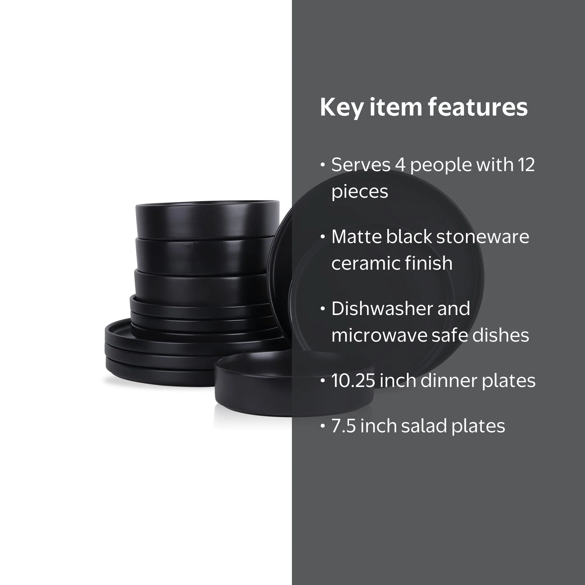 Stone Lain Cecile 12-Piece Dinnerware Set Stoneware, Black