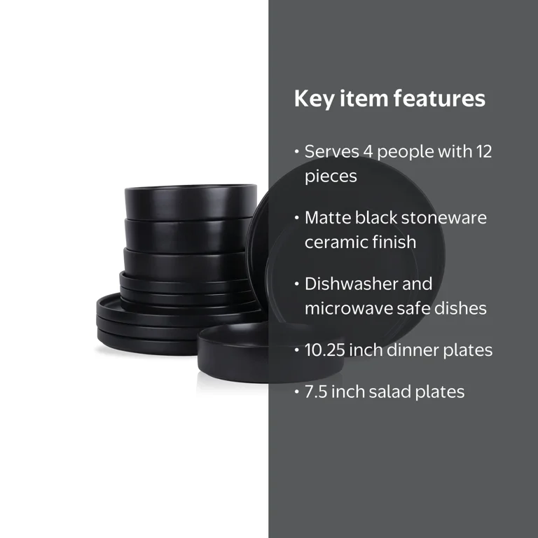 Stone Lain Cecile 12-Piece Dinnerware Set Stoneware, Black