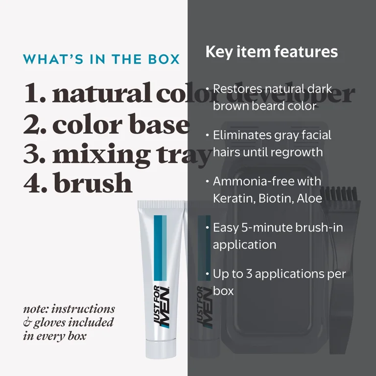 Just For Men, Beard Dye, M-45, Dark Brown with Brush Included