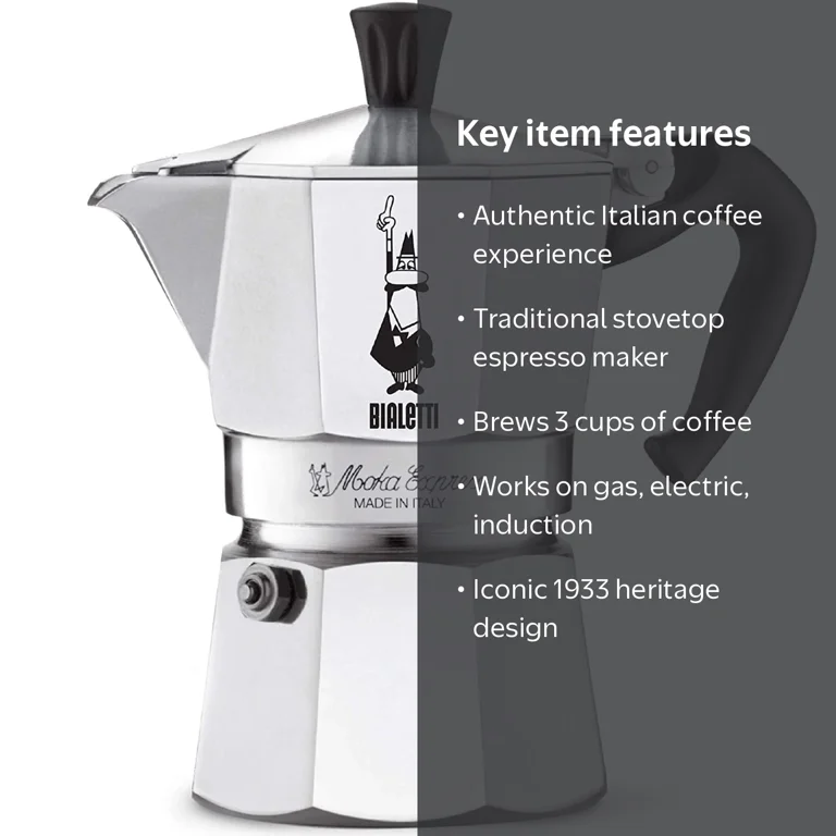 Bialetti, Moka Express, 3 Cup Espresso Maker, Made in Italy