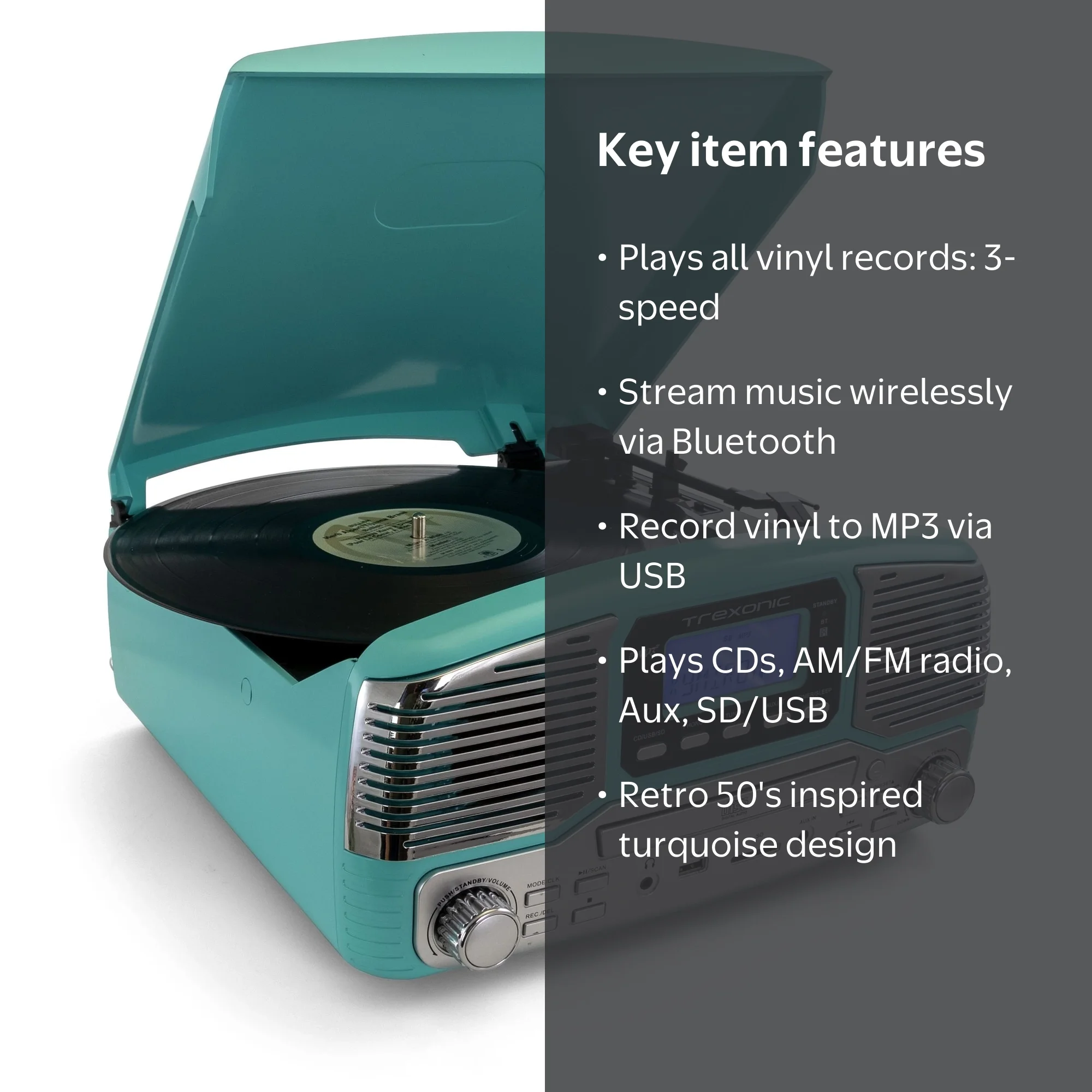 Trexonic Retro Record Player with Bluetooth, CD Players and 3