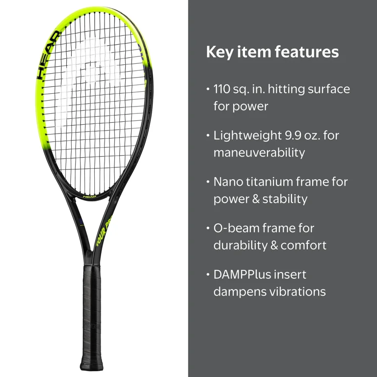 HEAD Beginner's Tour Pro Tennis Racquet, 110 sq. in, Nano Titanium