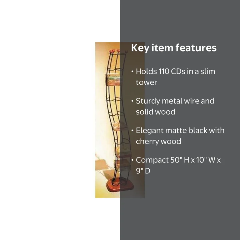 Wave 110-CD Organizer Rack, Media Storage Tower with Solid Wood