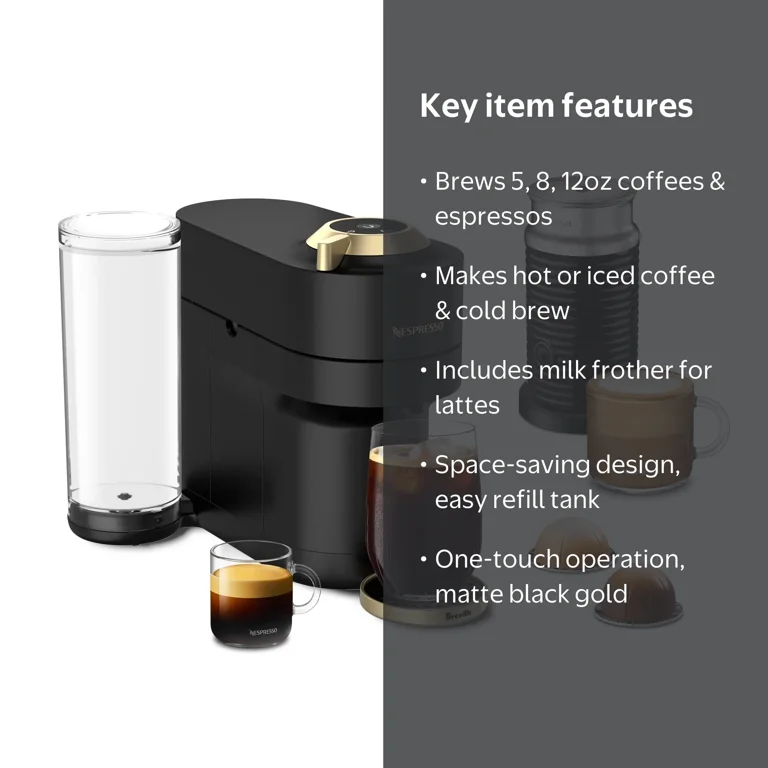 Nespresso, Vertuo Pop+ Deluxe Coffee Maker, 5 Sizes, Matte Black