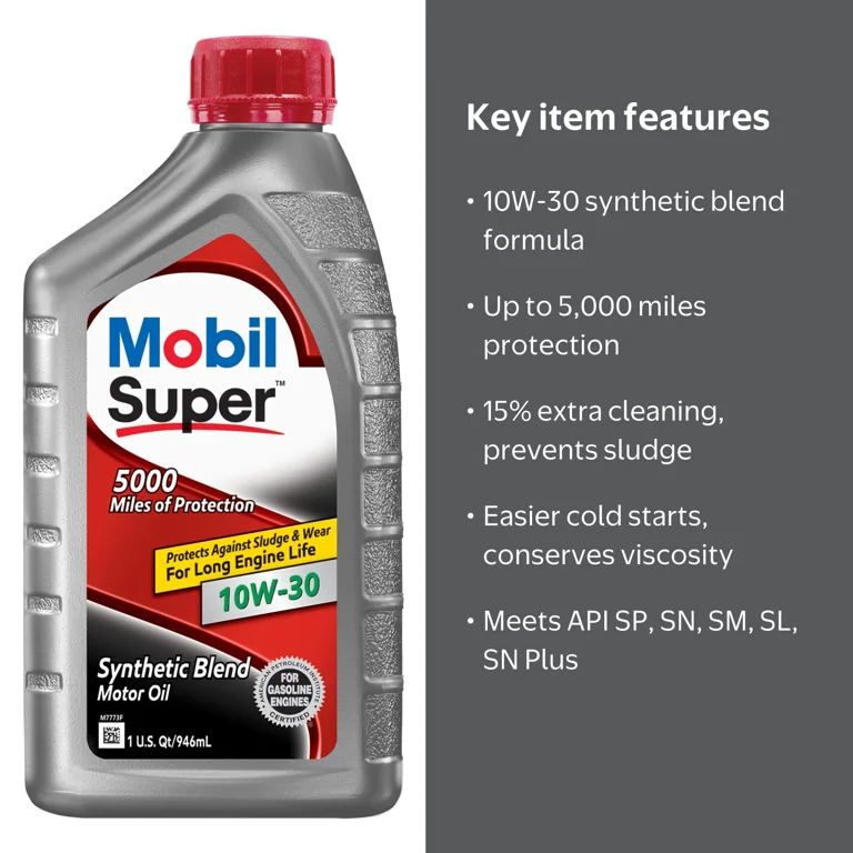 Mobil Super, Synthetic Blend Motor Oil, 10W-30, 1 Quart - Walmart.com
