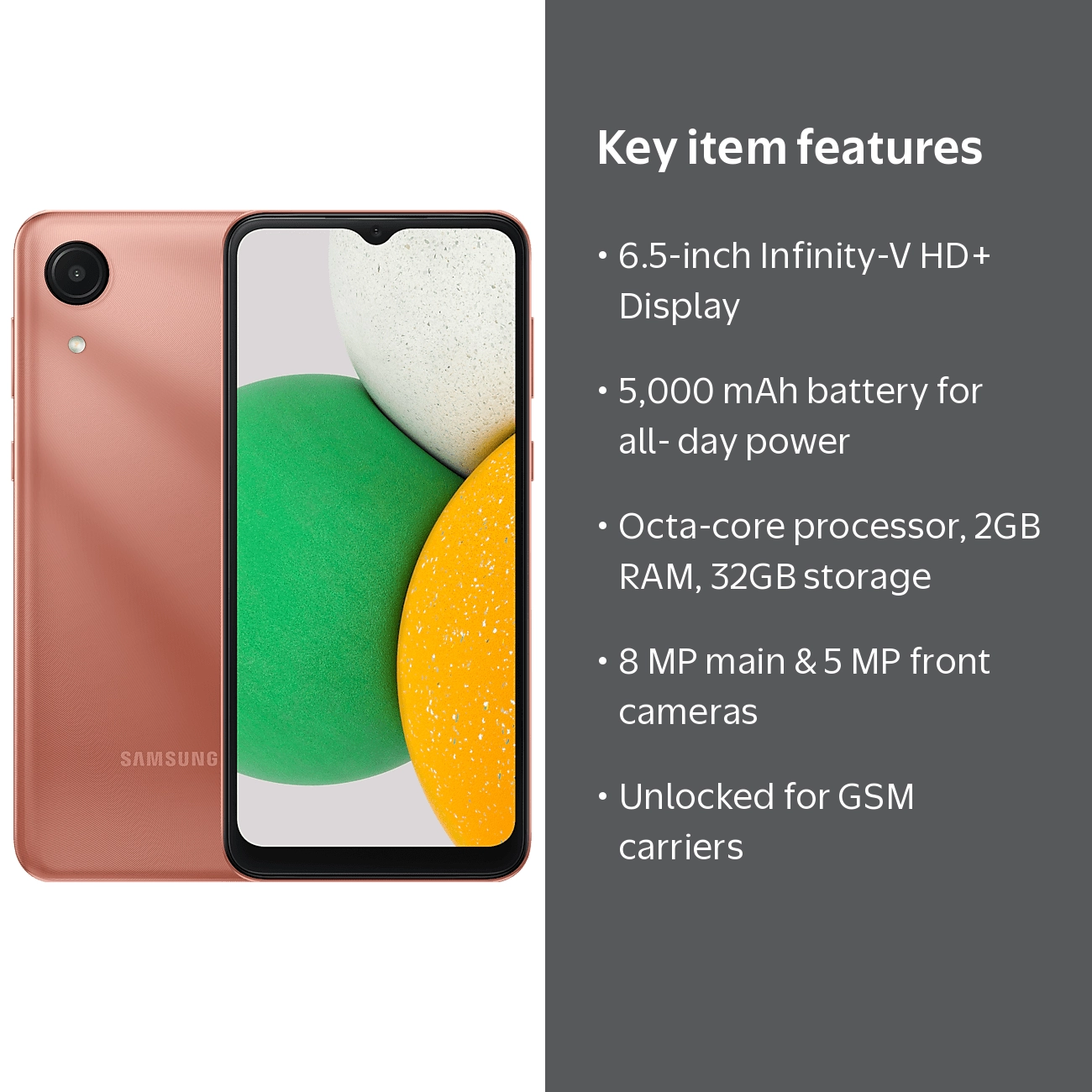 Samsung Galaxy A03 Core 32GB Smartphone (Unlocked), Bronze