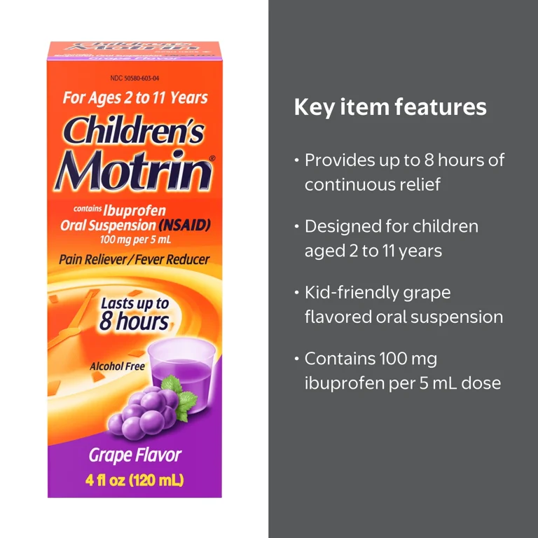 Children's Motrin®, Liquid Ibuprofen Medicine, Grape Flavored, 4 fl. oz