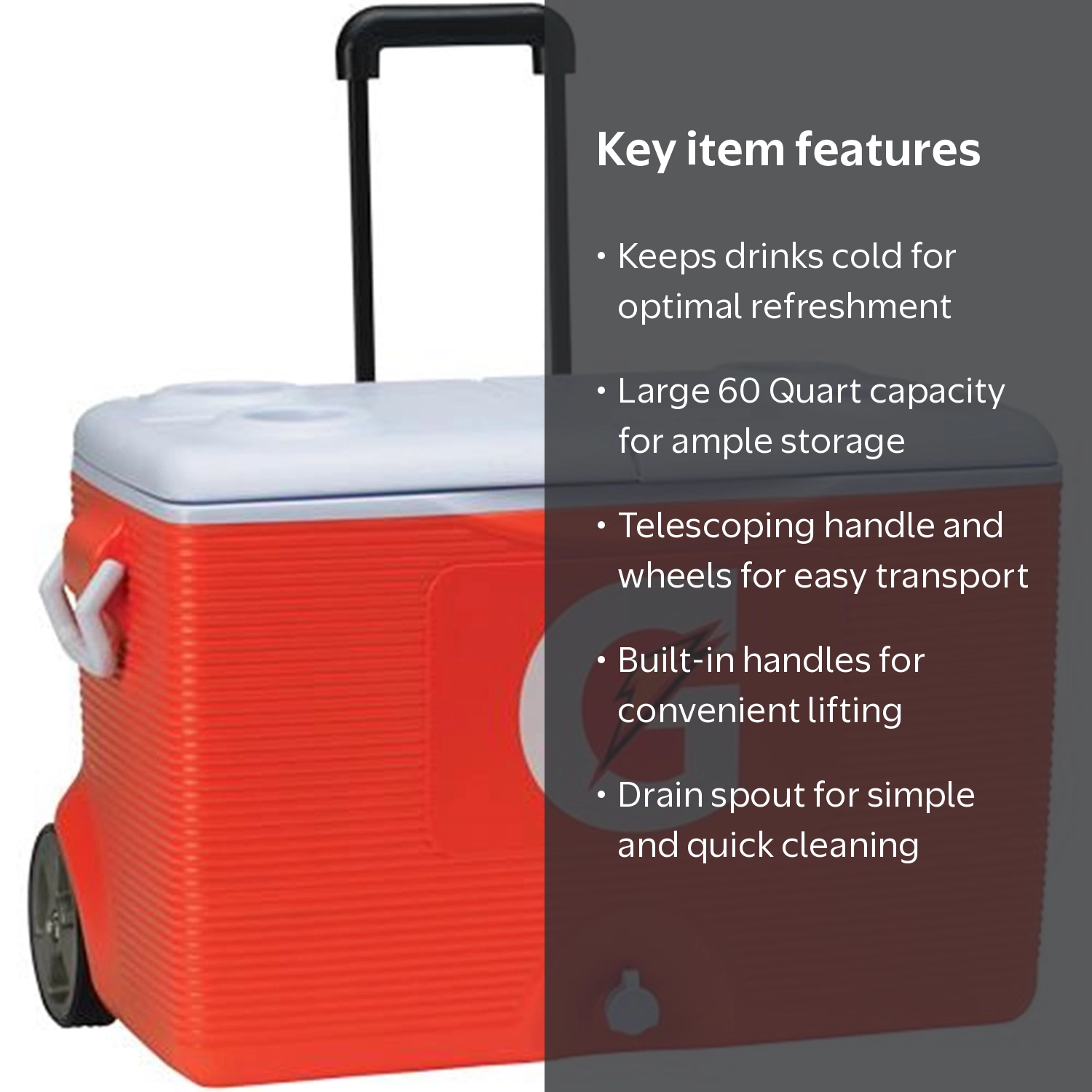 Gatorade 60 Quart Portable Rolling Ice Chest with Extendable