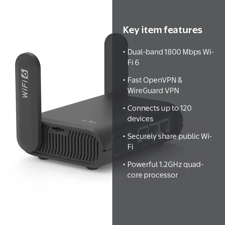 GL.iNet Slate AX GL-AXT1800 Portable Wi-Fi 6 Router, OpenVPN, NAS