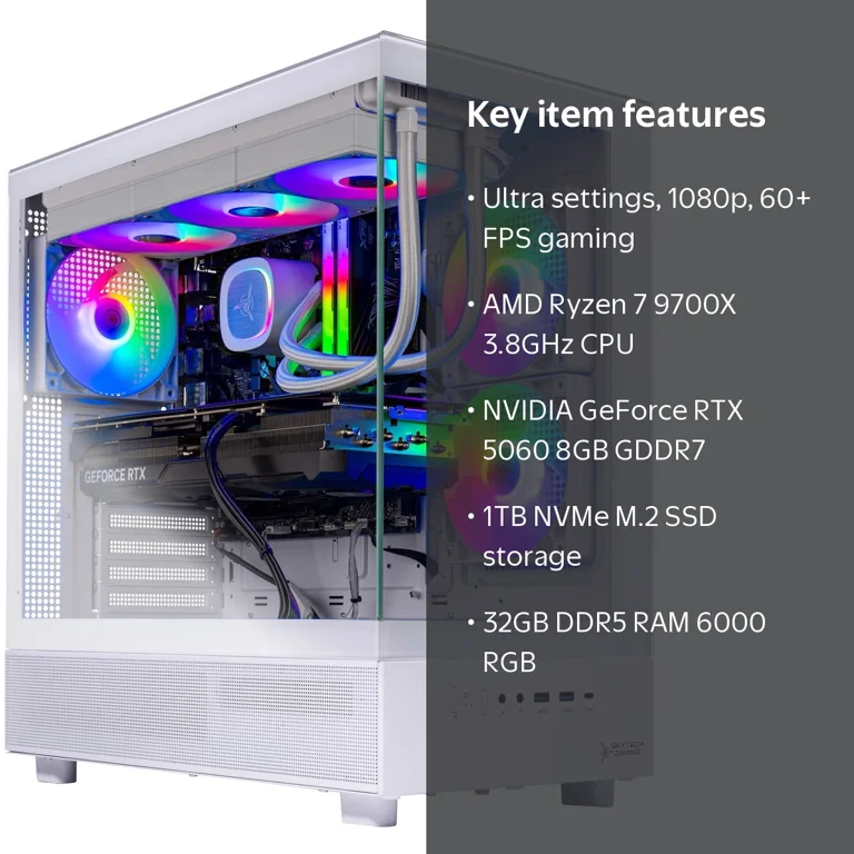 Skytech Gaming Azure 3 Gaming PC, AMD Ryzen 7 9700X 3.8GHz, NVIDIA