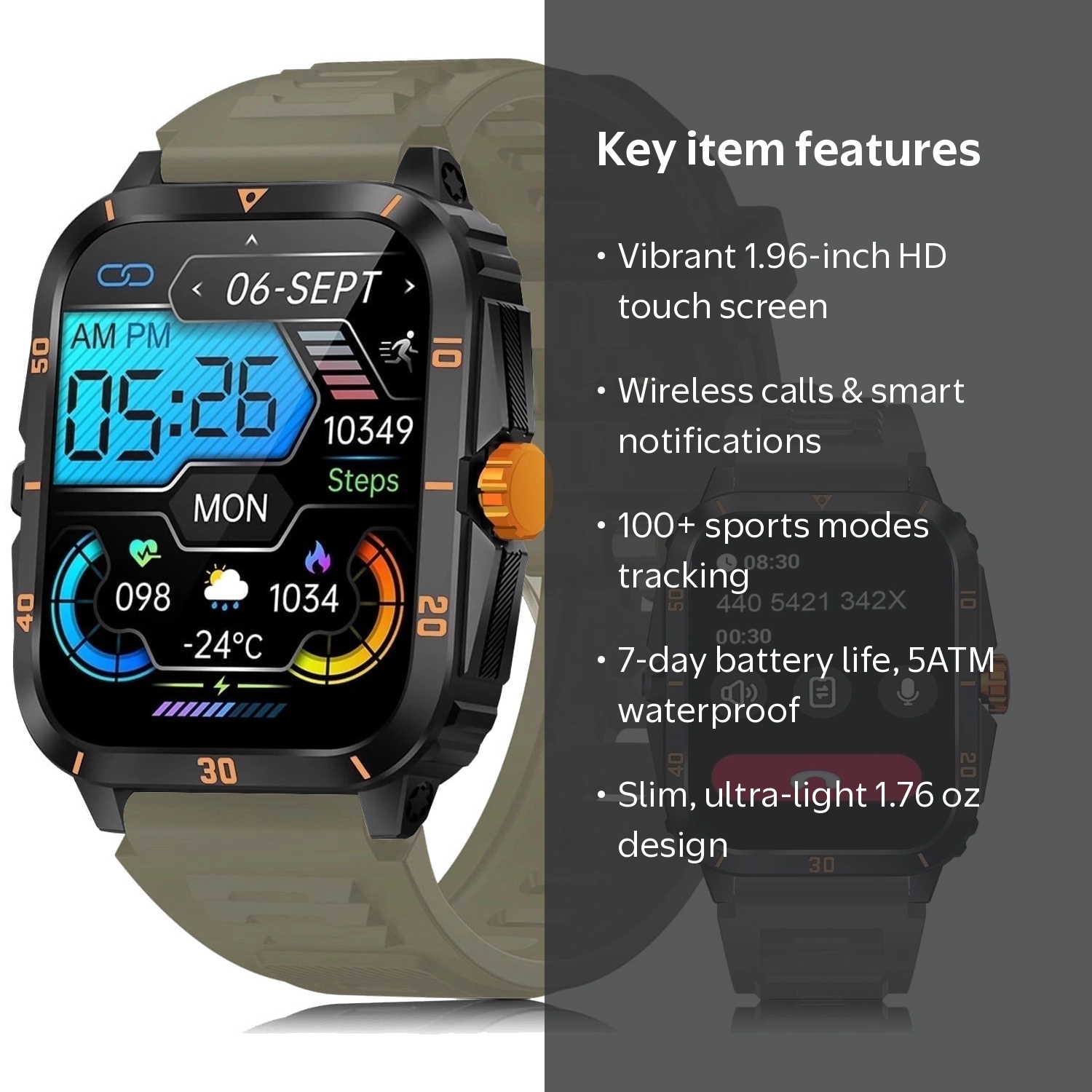 VIVISTAR Smart Watch, 1.96 Full Touch Answer Make Call Android