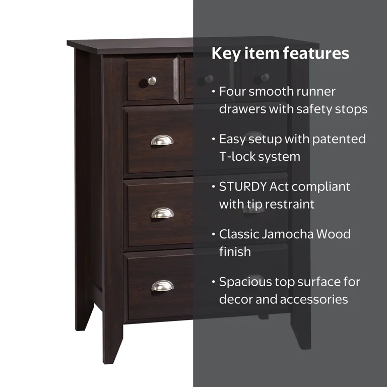 Sauder Shoal Creek 4-Drawer Dresser, Jamocha Wood Finish with