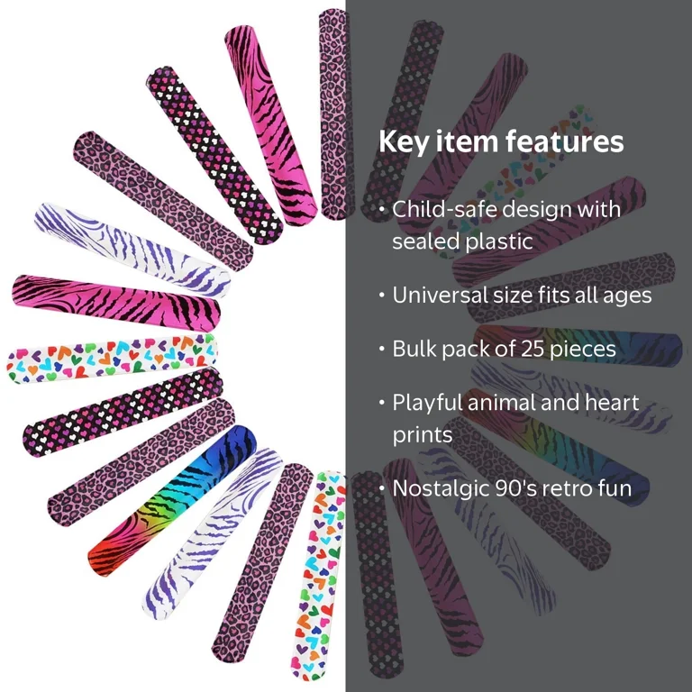 Novelty Place 25 Pcs Animal Heart Print Slap Bracelets Party Wrist