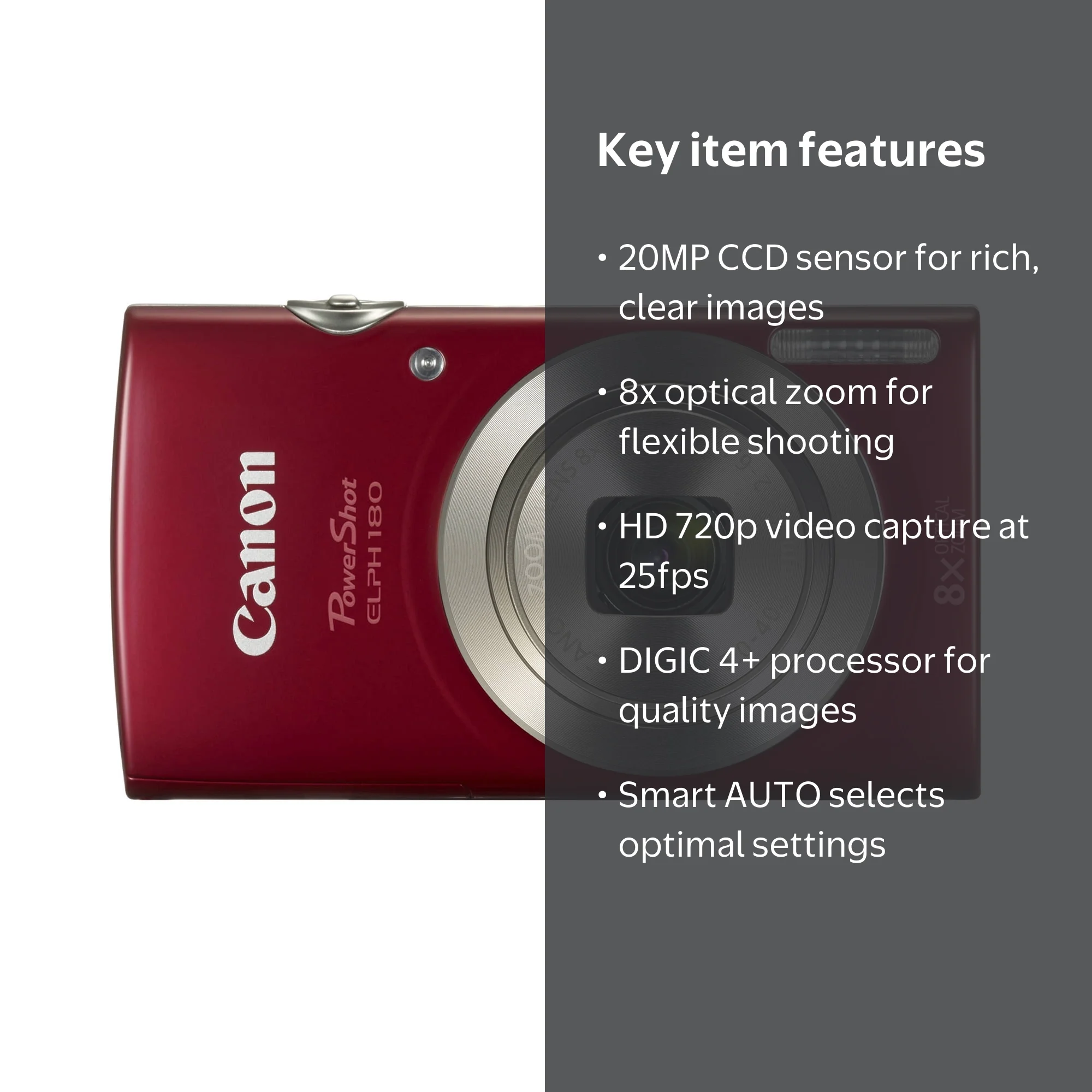 Canon Red PowerShot ELPH 180 Digital Camera with 20 Megapixels and
