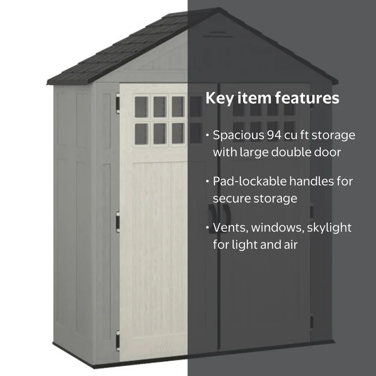 Suncast Everett Outside Storage Equipment Shed with Double Door