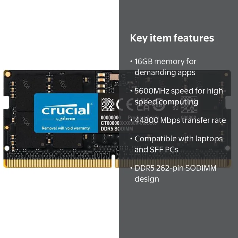 Crucial, DDR5 Laptop Memory, 16GB, 5600MHz, SO-DIMM - Walmart.com