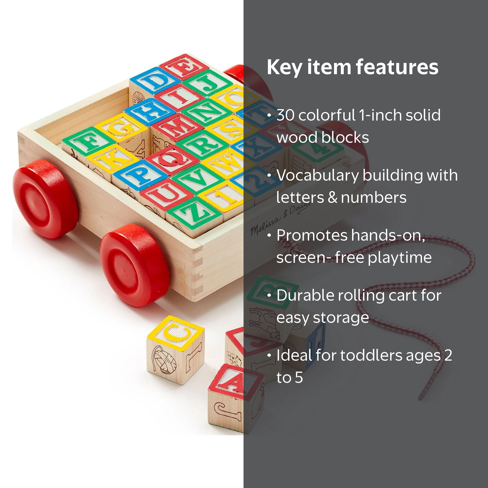 Melissa & Doug Classic ABC Wooden Block Cart with 30 1-Inch Blocks