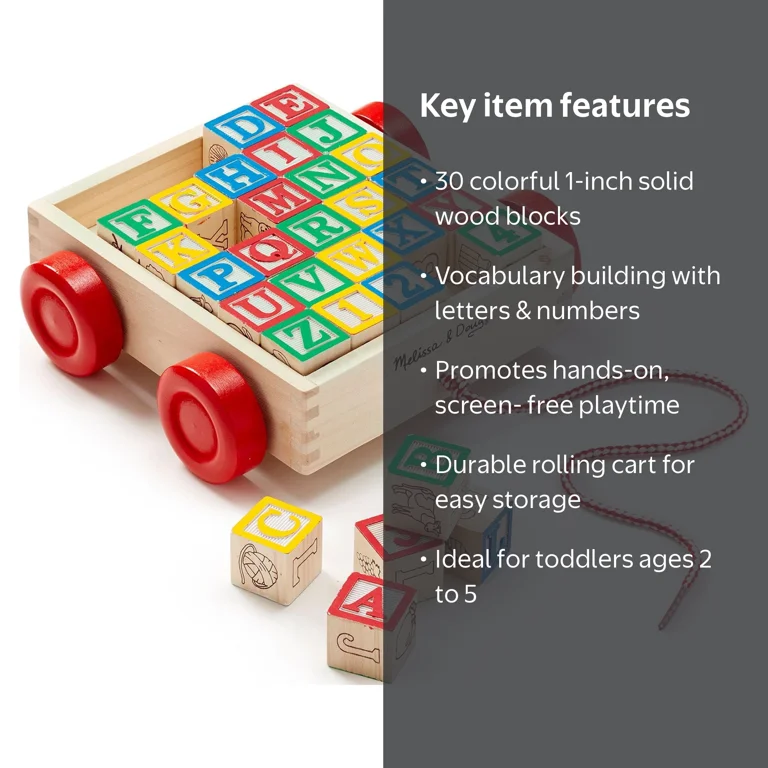 Melissa & Doug Classic ABC Wooden Block Cart with 30 1-Inch Blocks