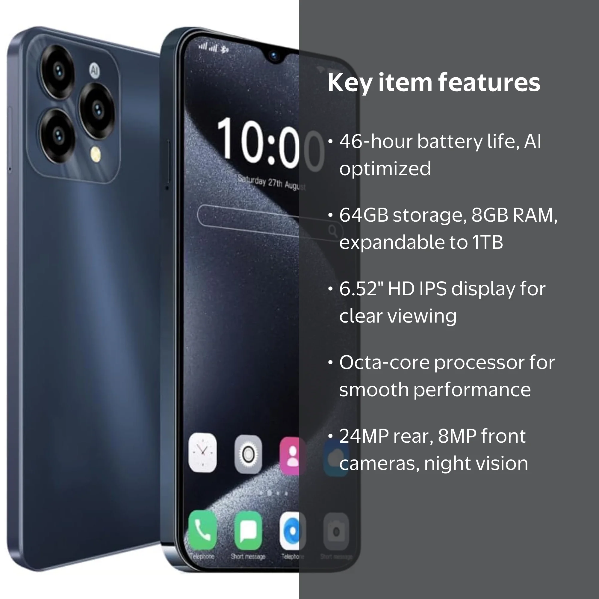 foxiono, Smartphone, H91, Unlocked Android 14 8GB RAM 64GB Storage