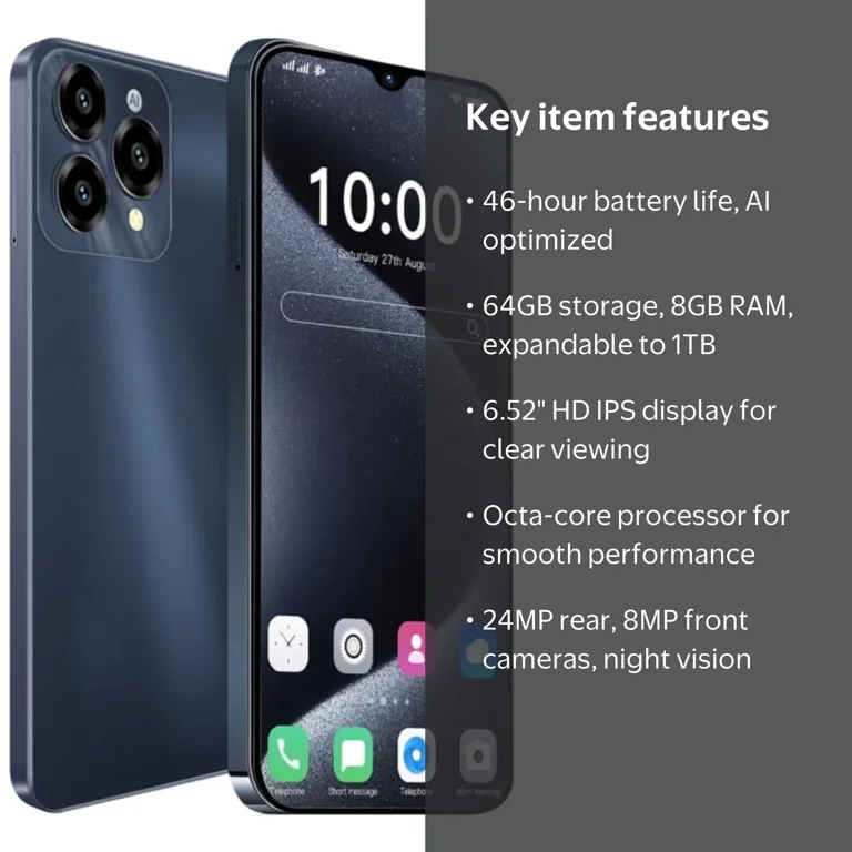 foxiono, Smartphone, H91, Unlocked Android 14 8GB RAM 64GB Storage