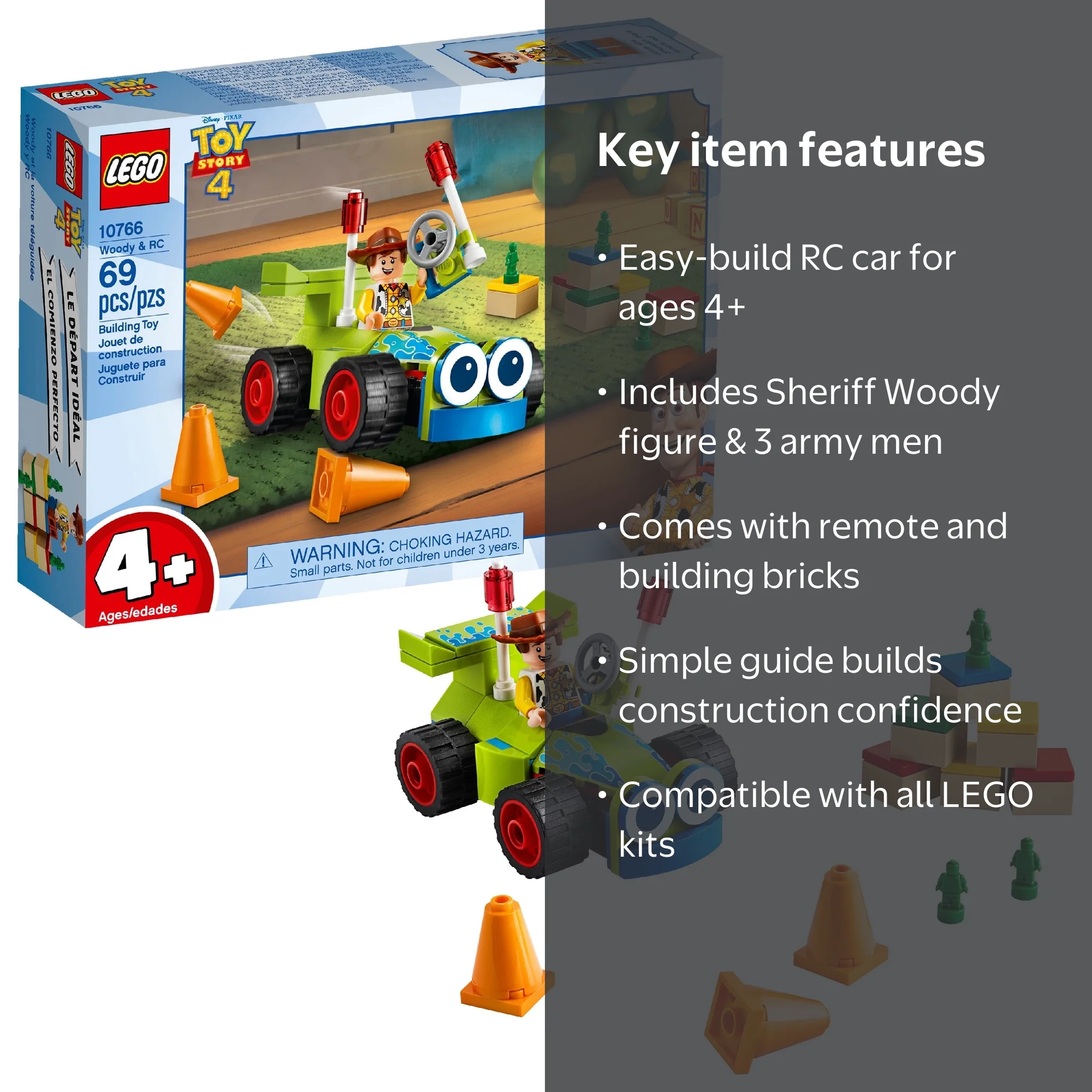 LEGO, Toy Story 4 Woody and RC Building Set, 10766, 1 Size