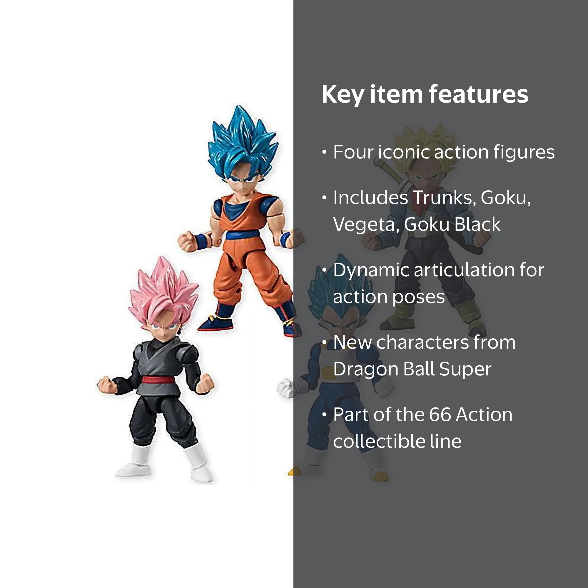 Dragon Ball Z 66 Action Trunks, Goku, Vegeta & Goku Black Set of 4