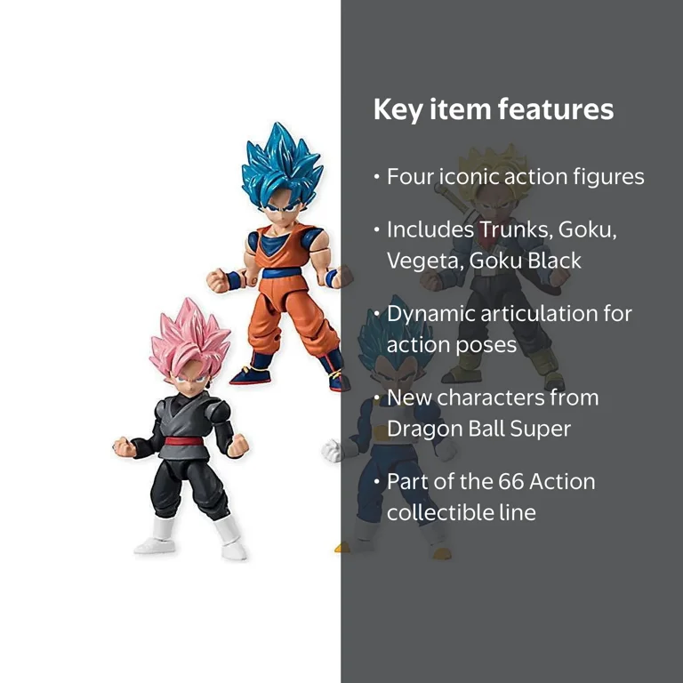 Dragon Ball Z 66 Action Trunks, Goku, Vegeta & Goku Black Set of 4