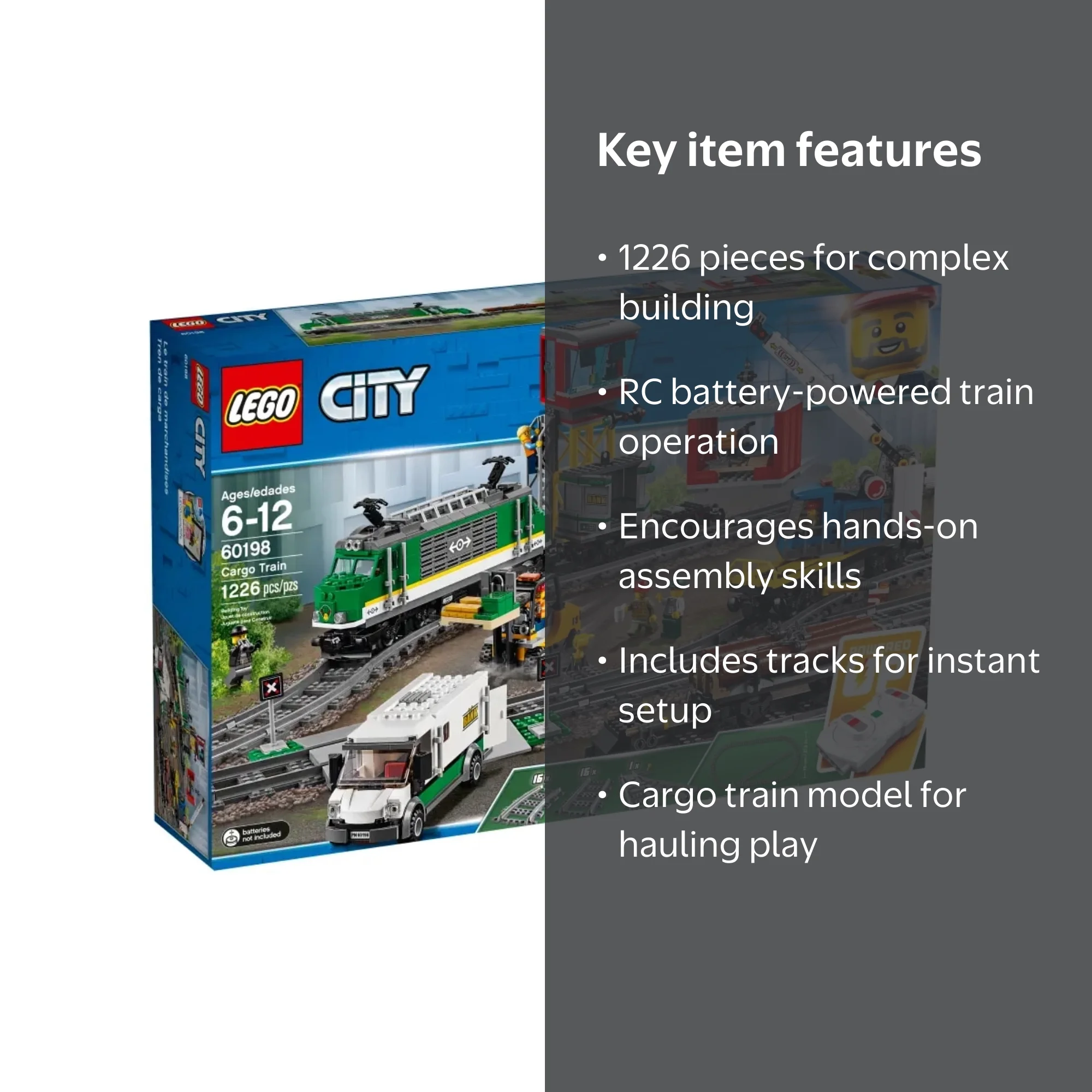 LEGO, Cargo Train RC Battery Powered Set, Multicolor, 1226 Pieces