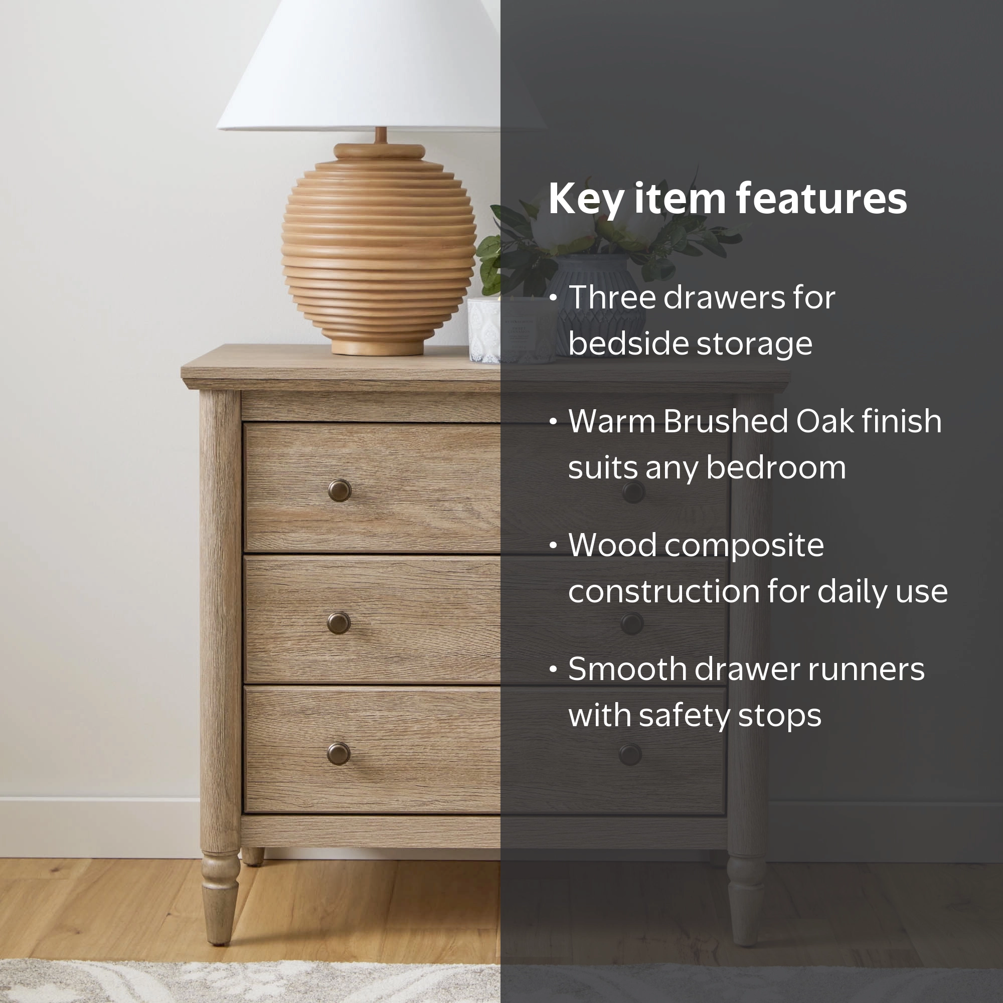 My Texas House Monroe 3-Drawer Nightstand, Brushed Oak - Walmart.com