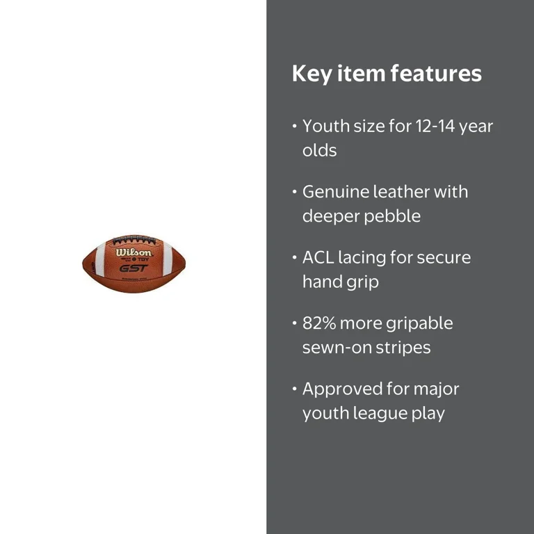 Wilson, Youth Leather Football, GST, 12-14 Year Old Size - Walmart.com