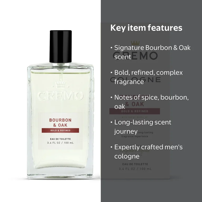 cremo tobacco bourbon & Oak Eau de Toilette, This luxurious cologne helps men achieve an extraordinary scent experience Cremo Bourbon & Oak Men's