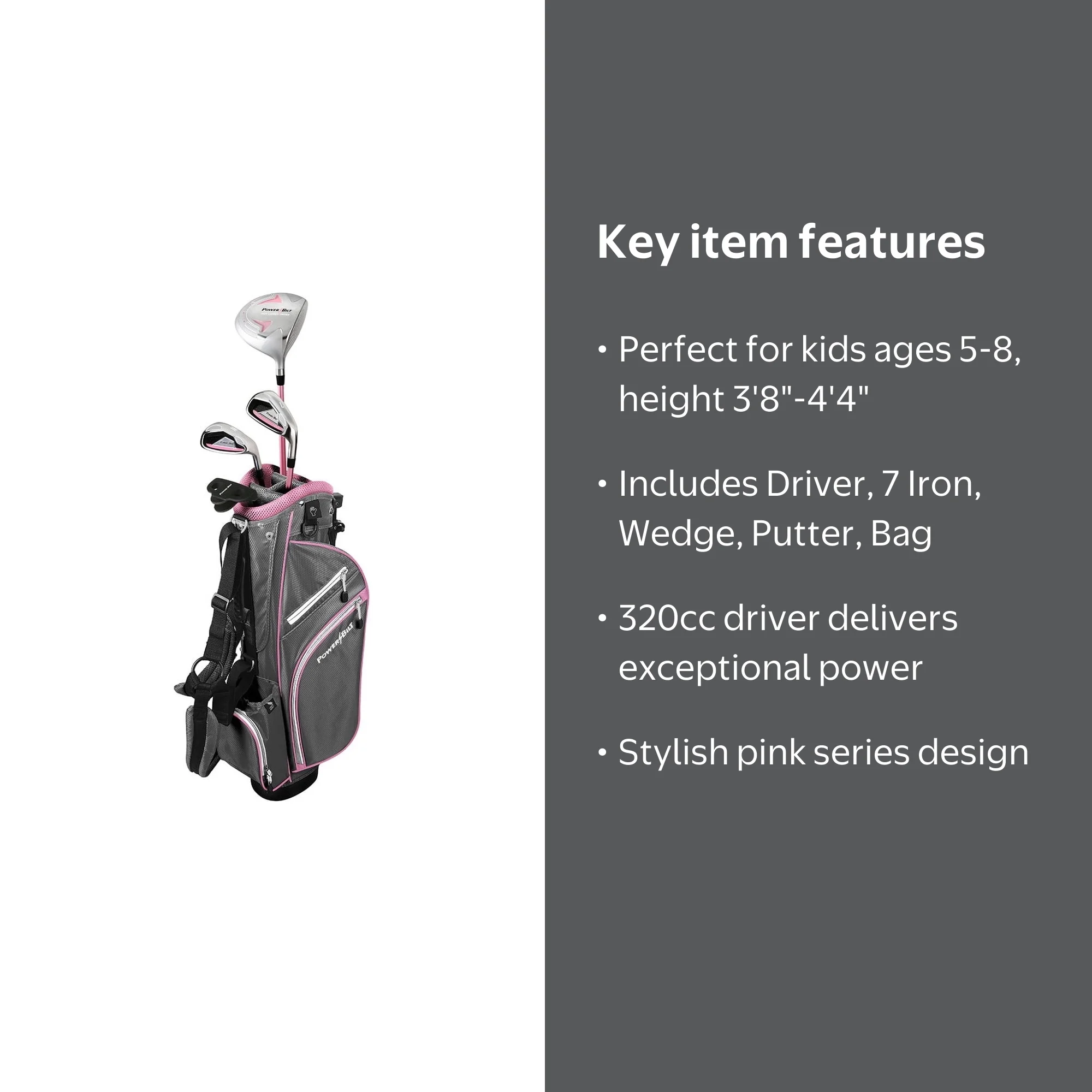 PowerBilt Youth Beginner Complete Golf Set - Pink Series Junior