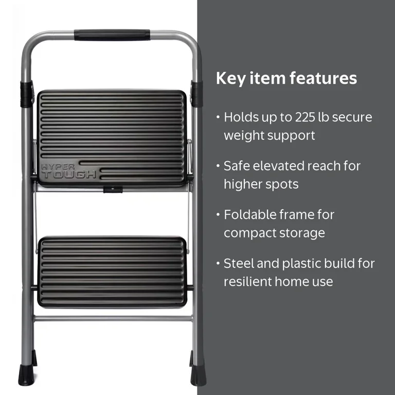 Hyper Tough Gray & Black 2-Step Steel Large Platform & Foldable