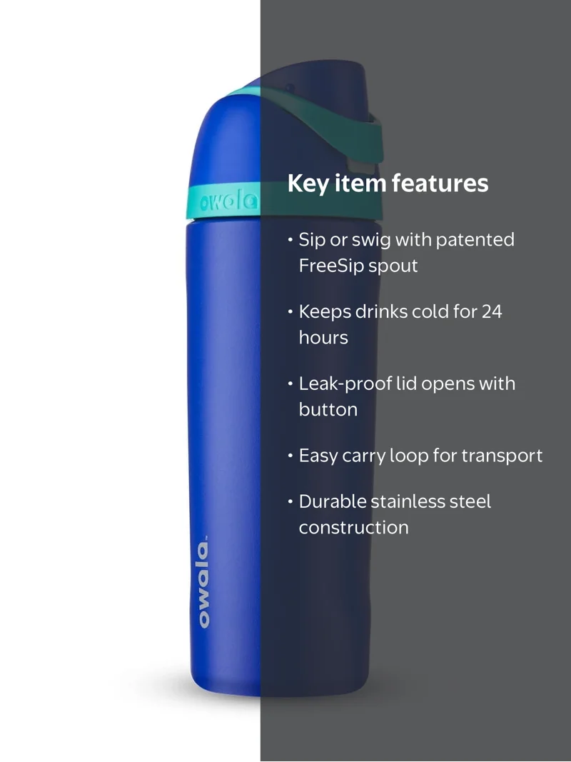 Owala FreeSip Sports Travel Water Bottle, 19 oz Blue Insulated