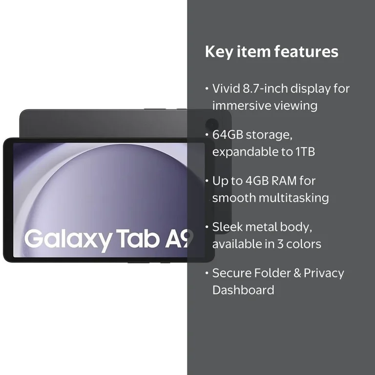 Samsung Galaxy Tab A9 WiFi Tablet 64GB 4GB RAM, 8.7 Inch, Graphite